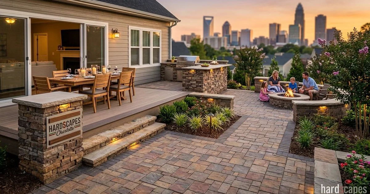Custom multi-level composite deck overlooking a Charlotte NC backyard