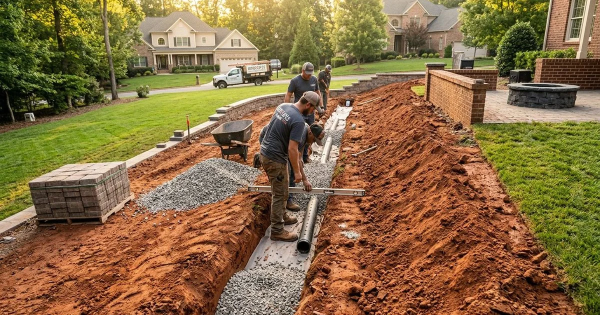 Professional drainage and grading work on Charlotte NC residential property