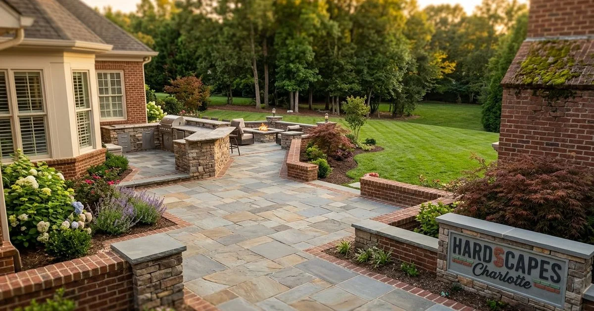 Luxury backyard design rendering showing complete outdoor living space in Charlotte NC