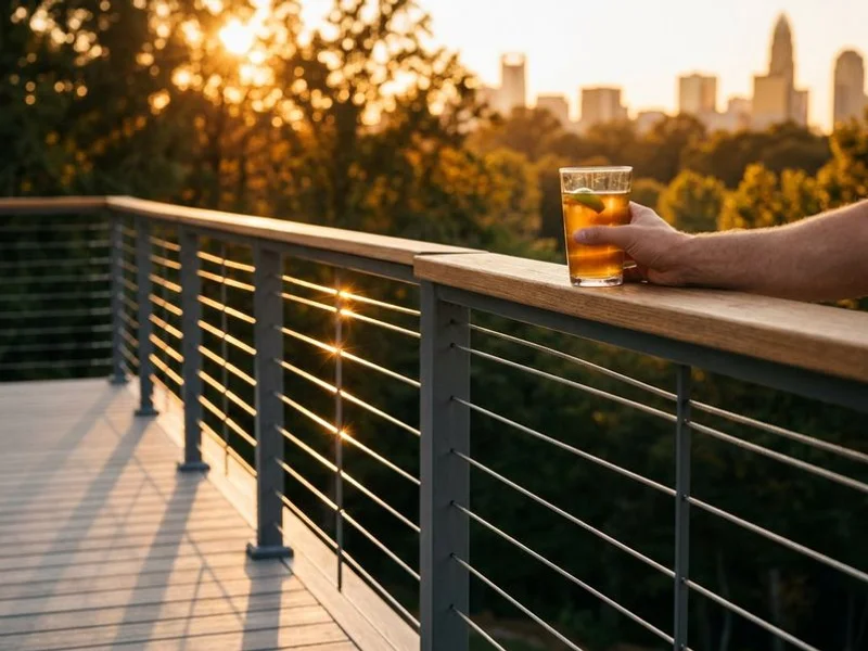 Modern deck design with horizontal cable railing system