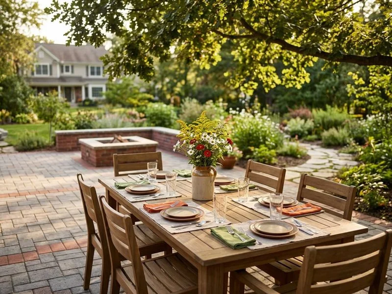 Paver patio with outdoor dining area and pergola