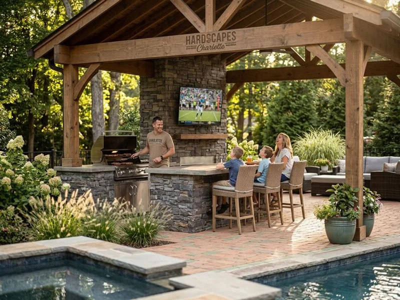 Covered pavilion over outdoor kitchen in Charlotte NC