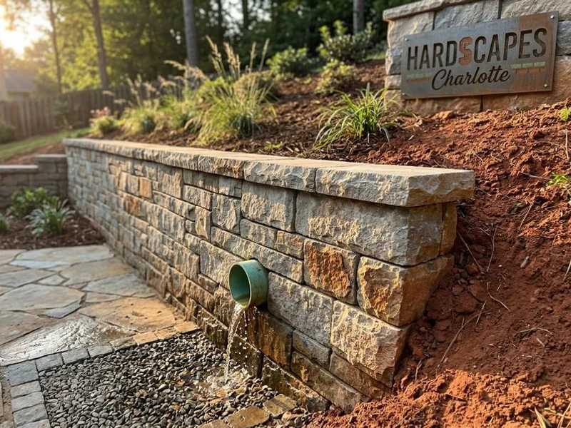 Retaining wall with integrated drainage system in Charlotte